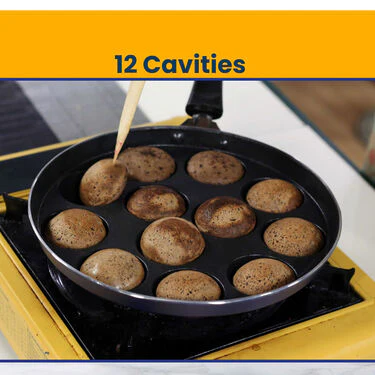 12 Cavity Nonstick Appam Patra with Long Handle & Lid (1AP3) - Image 3
