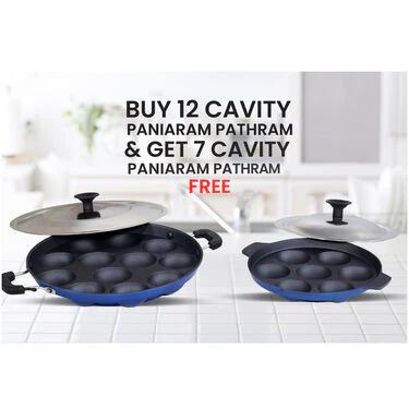 12 Cavity Nonstick Paniyaram Pathram & Lid + 7 Cavity Paniyaram Pathram & Lid (2AP1) - Image 3