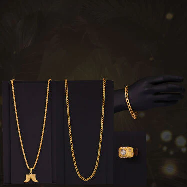 2 Golden Chain + Bracelet + Pendant + Austrian Diamond Ring (MGJ33) - Image 2