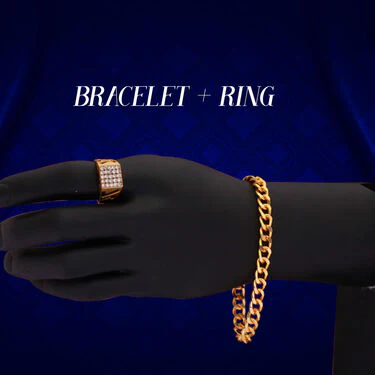 2 Golden Chain + Bracelet + Ring + Free Watch (2GCBRW18) - Image 4
