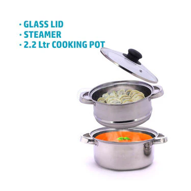 2 in 1 Stainless Steel Multi layer Cooking + Steamer Pot (2MCP1) - Image 2