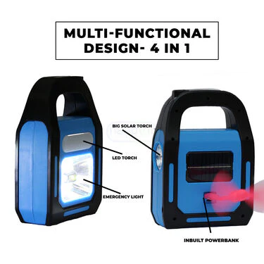 4 in 1 Big Solar Torch with Emergency Light Inbuilt Powerbank & FREE Adjustable USB Fan (PB15) - Image 3