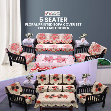 5 Seater Floral Printed Sofa Cover Set With Free Table Cover (5FSC3)