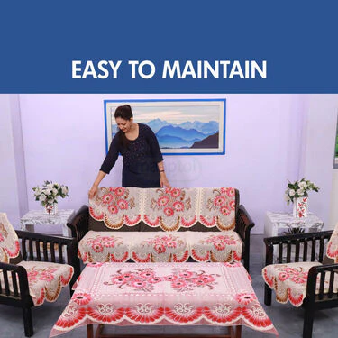 5 Seater Floral Printed Sofa Cover Set With Free Table Cover (5FSC3) - Image 2