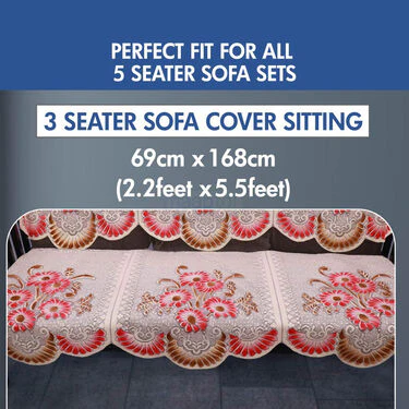 5 Seater Floral Printed Sofa Cover Set With Free Table Cover (5FSC3) - Image 5