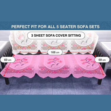 5 Seater French Lace Sofa Cover with 5 Filled Cushions Free (5FSC1) - Image 7