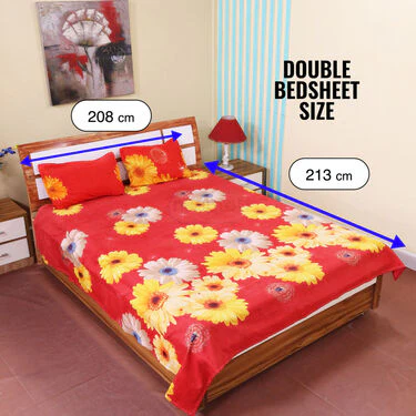 Floral Print Double Bed Sheet With 2 Pillow Cover Free (DBS11) - Image 2