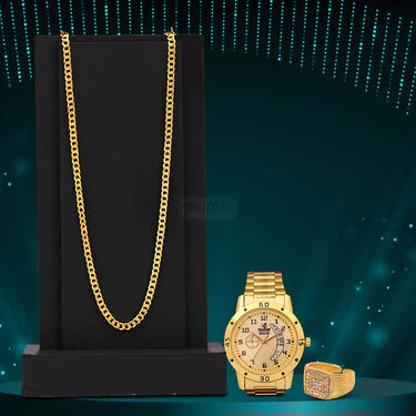 Golden Combo - Golden Watch + Golden Chain + Ring (MGWCR1) - Image 2