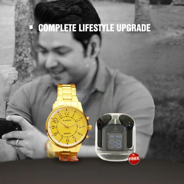Golden Watch + Free Wireless Bluetooth Earpods (MGWBT2) - Image 5
