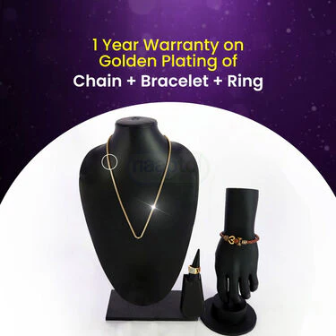 Golden Watch + Golden Chain Pendant + Om leatheate Bracelet + Ring (MGWCBR19) - Image 3