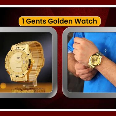 Golden Watch + Golden Chain with Free Digital Watch (MGWCFD1) - Image 2