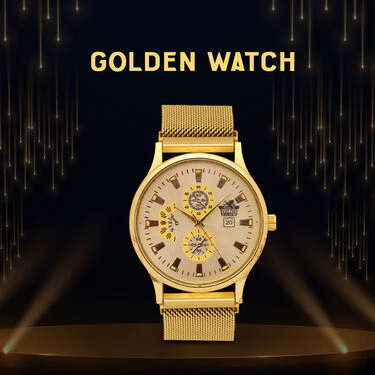 Golden Watch with Golden Chain + Bracelet + Ring (MGWCBR10) - Image 3