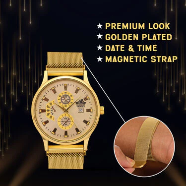 Golden Watch with Golden Chain + Bracelet + Ring (MGWCBR10) - Image 8