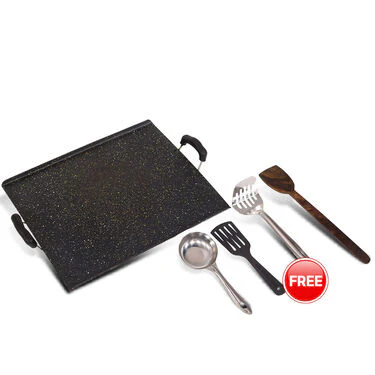 Jumbo Non Stick Dosa Tawa + Free Dosa Batter Spoon + Wooden & Nylon Spatula + Vegetable Masher (1PT1BS2) - Image 2
