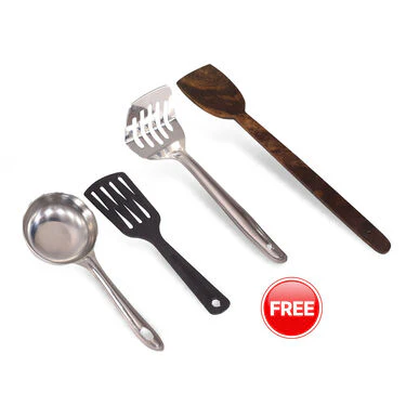 Jumbo Non Stick Dosa Tawa + Free Dosa Batter Spoon + Wooden & Nylon Spatula + Vegetable Masher (1PT1BS2) - Image 9