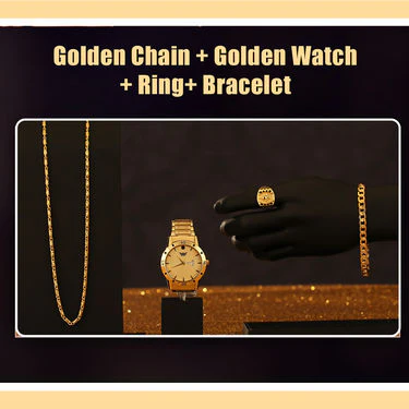 Men's Golden Watch with Golden Chain + Bracelet + Ring (MGWCBR1) - Image 5