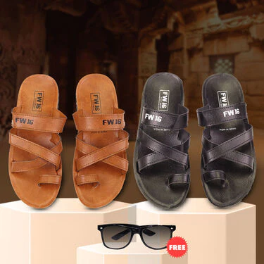 Pack of 2 Men's Madras Sandals with Free Sunglasses (SW86) - Image 2