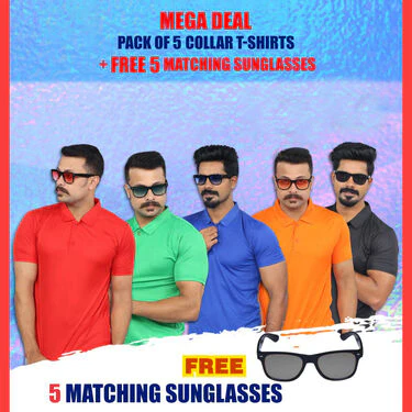 Pack of 5 Collar T-shirt With 5 Matching Sunglasses (5PTS1)