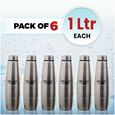 Pack of 6 Stainless Steel Water Bottles (1 ltr each) (6B6) - Image 2