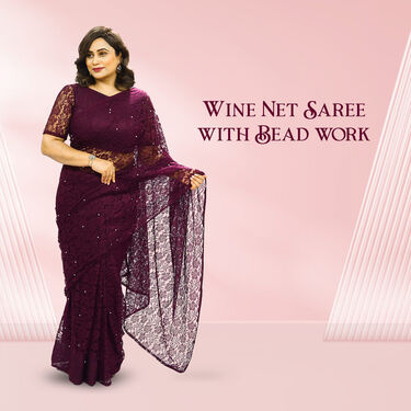 Pick Any 1 Designer Bead Work Net Saree (DNS-1) - Image 3