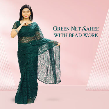 Pick Any 1 Designer Bead Work Net Saree (DNS-1) - Image 4