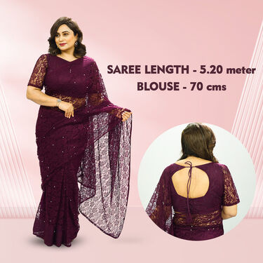 Pick Any 1 Designer Bead Work Net Saree (DNS-1) - Image 5