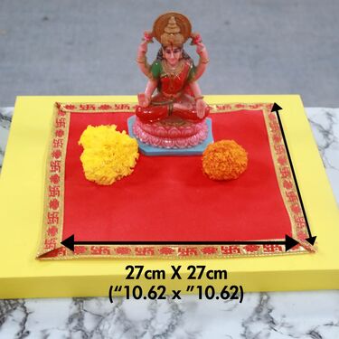Plain Red Velvet Pooja Aasan Cloth - Pack of 4 (4PAC) - Image 2