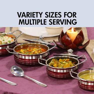 Set of 4 Colored Steel Handi With 2 Serving Spoon (4H2S) - Image 10
