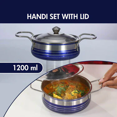 Set of 4 Colored Steel Handi With 2 Serving Spoon (4H2S) - Image 3