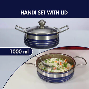 Set of 4 Colored Steel Handi With 2 Serving Spoon (4H2S) - Image 4