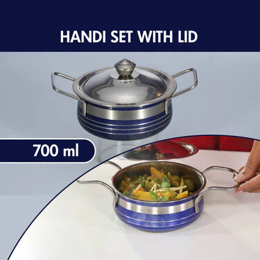 Set of 4 Colored Steel Handi With 2 Serving Spoon (4H2S) - Image 5
