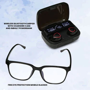 Wireless Bluetooth Earpods With Inbuilt Display And Power Bank With Free Blue Cut Glasses (TWS40) - Image 2